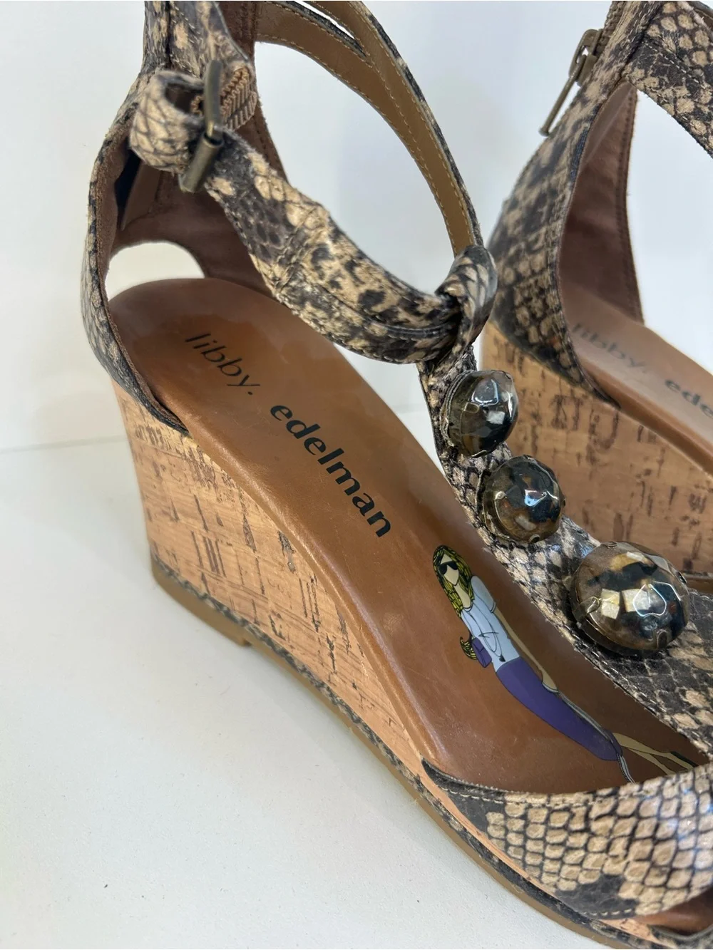 LIBBY EDELMAN PYTHON + CORK SANDALS SZ 7.5